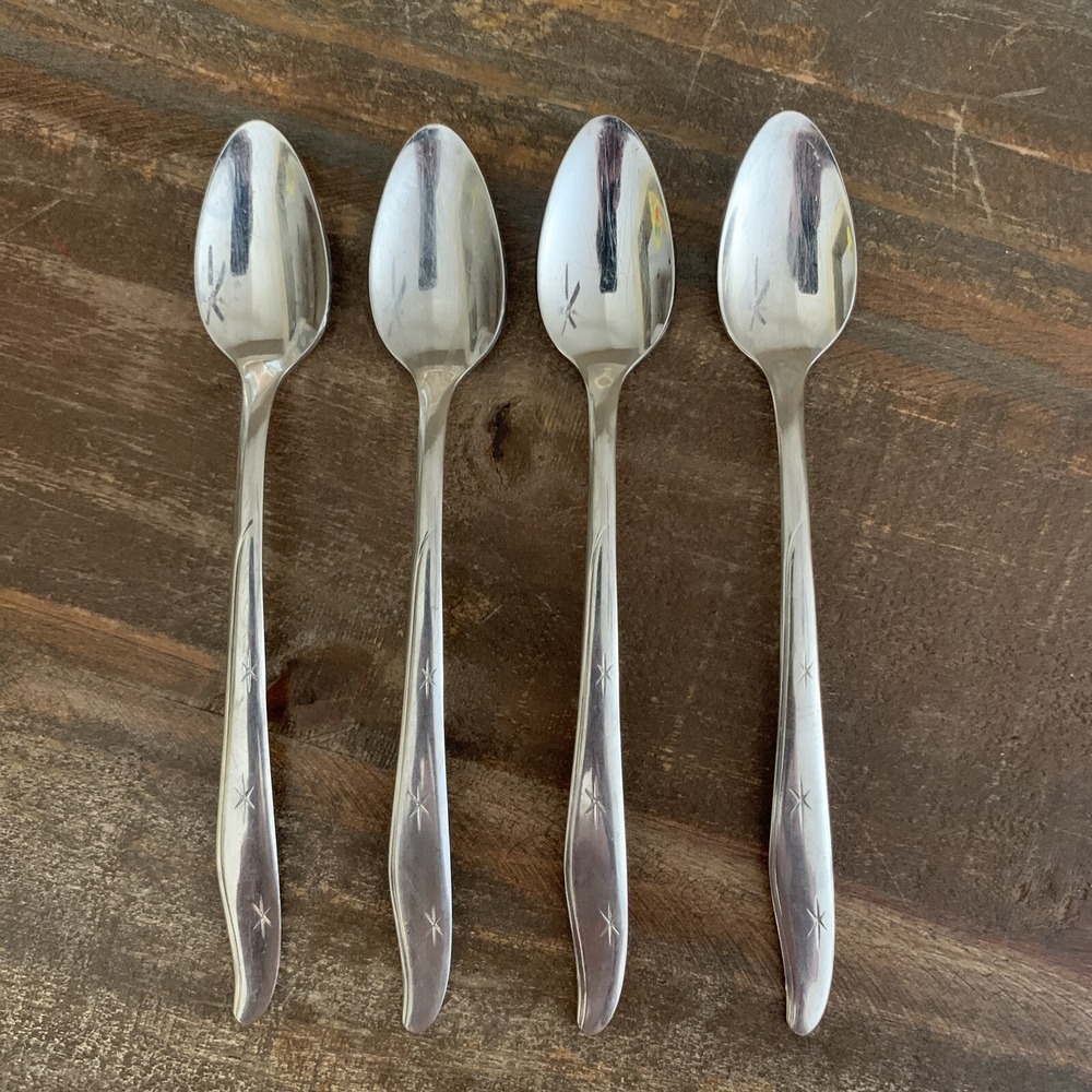 4 MAR-CREST CITATION stainless Iced Tea Spoons/MCM Atomic Starburst/wavy handle